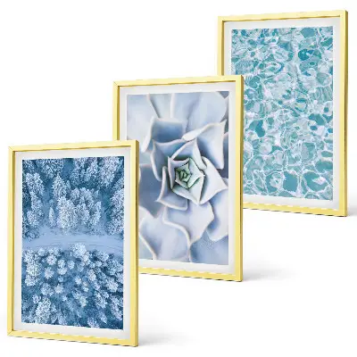 Juego de 3 cuadros con diseño de agua de flores azules del bosque invernal