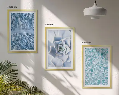 Juego de 3 cuadros con diseño de agua de flores azules del bosque invernal