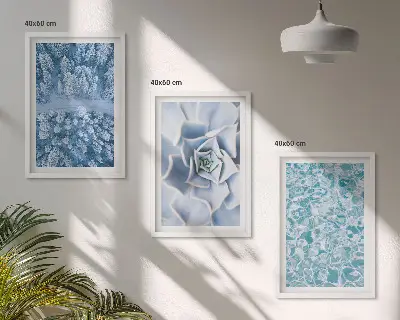Juego de 3 cuadros con diseño de agua de flores azules del bosque invernal