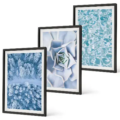 Juego de 3 cuadros con diseño de agua de flores azules del bosque invernal