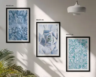 Juego de 3 cuadros con diseño de agua de flores azules del bosque invernal