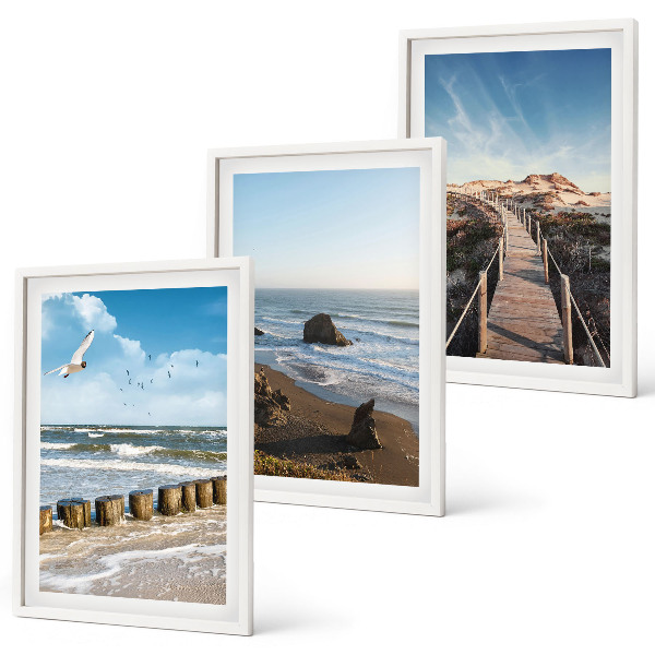 Juego de 3 cuadros olas de playa cielo muelle paseo