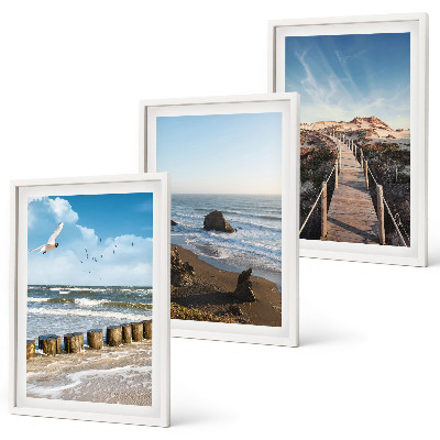 Juego de 3 cuadros olas de playa cielo muelle paseo