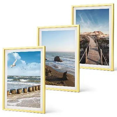 Juego de 3 cuadros con diseño de olas, playa, cielo y muelle