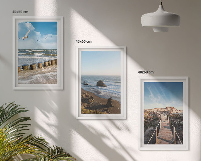 Juego de 3 cuadros olas de playa cielo muelle paseo