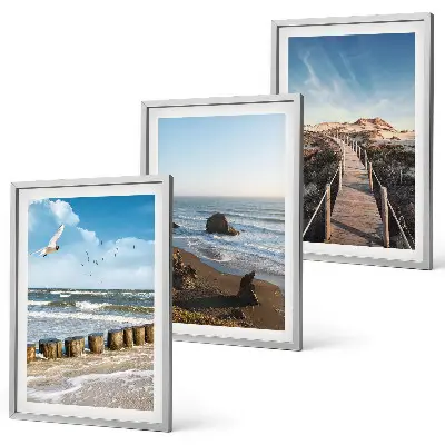 Juego de 3 cuadros con diseño de olas, playa, cielo y muelle