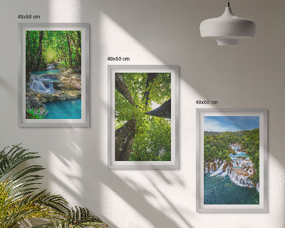 Set de 3 cuadros para salón Cascadas de agua de bosque verde