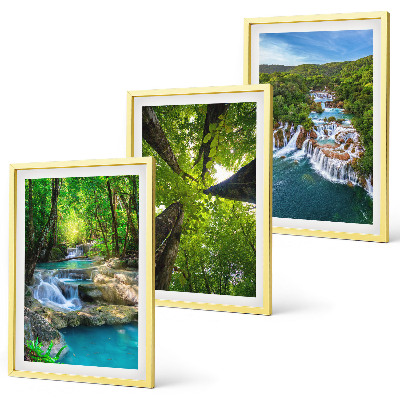 Set de 3 cuadros para salón Cascadas de agua de bosque verde