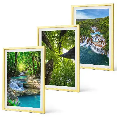 Set de 3 cuadros para salón con diseño de cascadas de agua en bosque verde