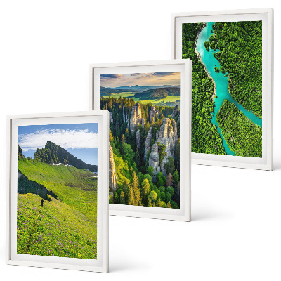 Juego de 3 cuadros Rocas de río de las montañas verdes