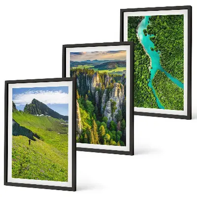 Juego de 3 cuadros con diseño de rocas de río en montañas verdes