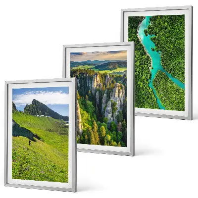 Juego de 3 cuadros con diseño de rocas de río en montañas verdes