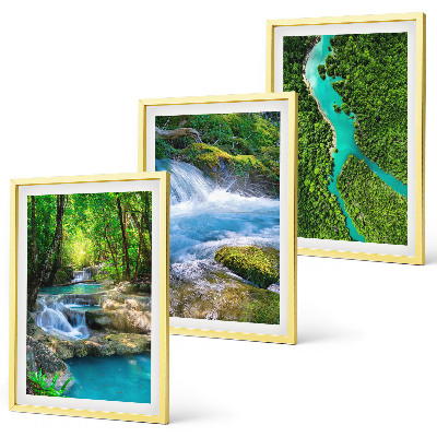 Set de 3 cuadros para salón Bosques verdes, aguas cristalinas
