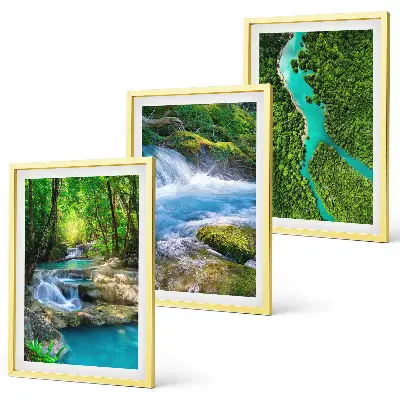 Set de 3 cuadros decorativos para salón con diseño de bosques verdes y aguas cristalinas
