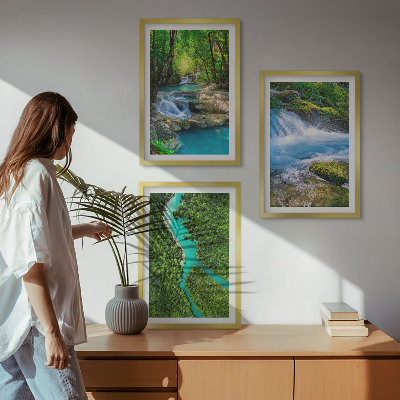 Set de 3 cuadros para salón Bosques verdes, aguas cristalinas