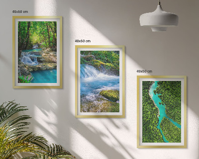 Set de 3 cuadros para salón Bosques verdes, aguas cristalinas