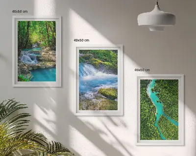 Set de 3 cuadros decorativos para salón con diseño de bosques verdes y aguas cristalinas