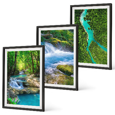 Set de 3 cuadros para salón Bosques verdes, aguas cristalinas