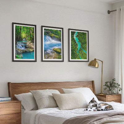 Set de 3 cuadros para salón Bosques verdes, aguas cristalinas