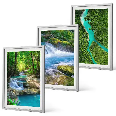 Set de 3 cuadros decorativos para salón con diseño de bosques verdes y aguas cristalinas