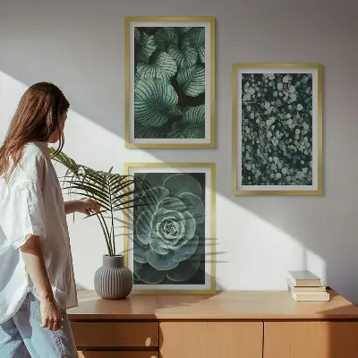 Juego de 3 cuadros con diseño de suculentas de hojas verdes