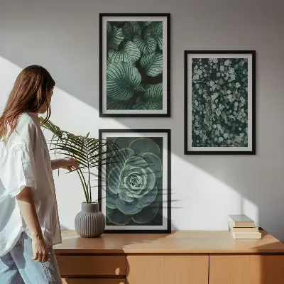 Juego de 3 cuadros con diseño de suculentas de hojas verdes