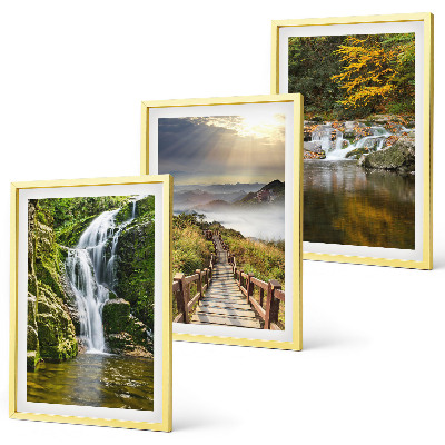 Set de 3 cuadros para salón cascadas montañas nubes otoño