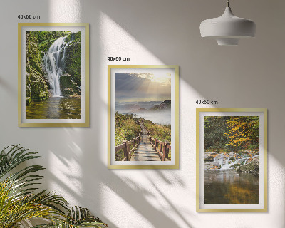 Set de 3 cuadros para salón cascadas montañas nubes otoño