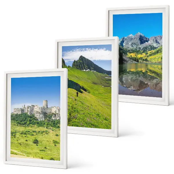 Juego de 3 cuadros diseño de colinas verdes con castillo