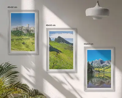 Juego de 3 cuadros diseño de colinas verdes con castillo