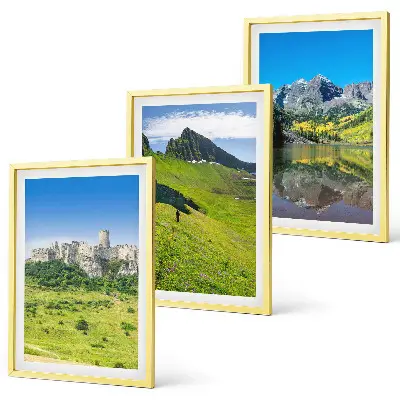 Juego de 3 cuadros diseño de colinas verdes con castillo