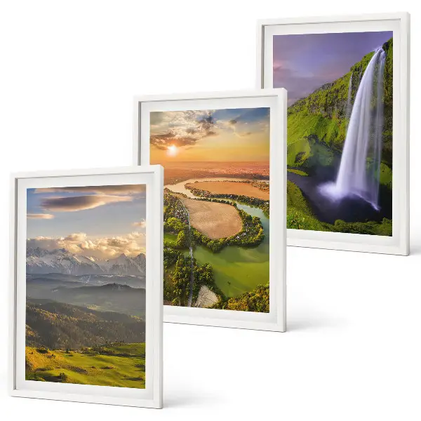 Set de 3 cuadros para salón con diseño de ríos de montaña y cascadas en la naturaleza