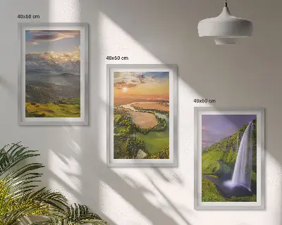 Set de 3 cuadros para salón con diseño de ríos de montaña y cascadas en la naturaleza
