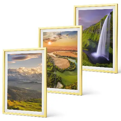 Set de 3 cuadros para salón con diseño de ríos de montaña y cascadas en la naturaleza