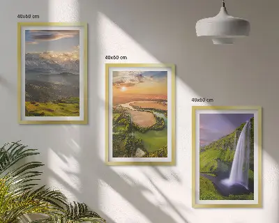 Set de 3 cuadros para salón con diseño de ríos de montaña y cascadas en la naturaleza