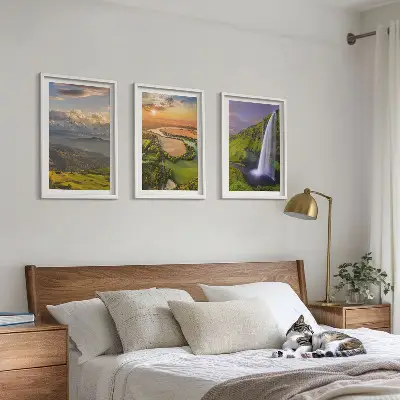Set de 3 cuadros para salón con diseño de ríos de montaña y cascadas en la naturaleza