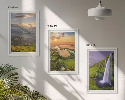 Set de 3 cuadros para salón con diseño de ríos de montaña y cascadas en la naturaleza