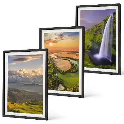 Set de 3 cuadros para salón con diseño de ríos de montaña y cascadas en la naturaleza