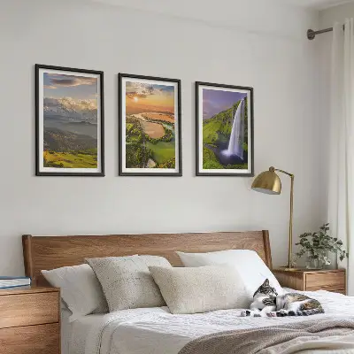 Set de 3 cuadros para salón con diseño de ríos de montaña y cascadas en la naturaleza