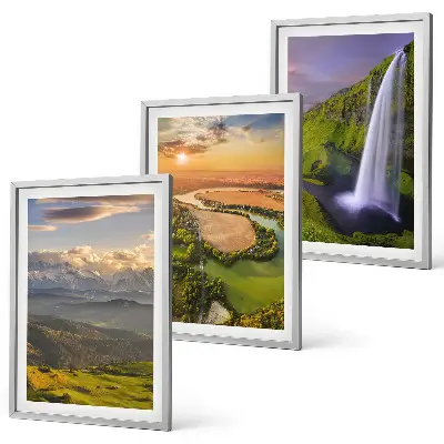 Set de 3 cuadros para salón con diseño de ríos de montaña y cascadas en la naturaleza