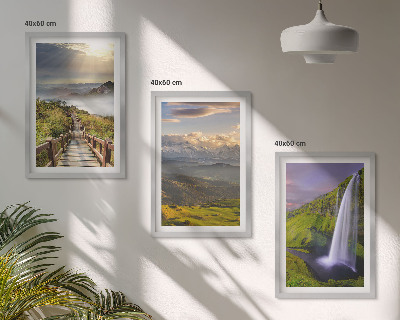 Set de 3 cuadros para salón paisajes de montaña cascada