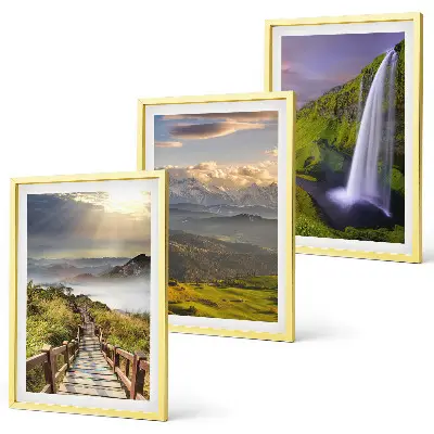 Set de 3 cuadros de paisajes de montaña con cascada para salón