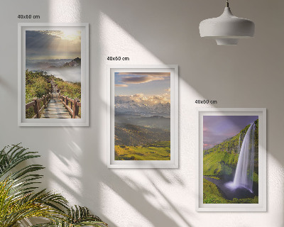 Set de 3 cuadros para salón paisajes de montaña cascada