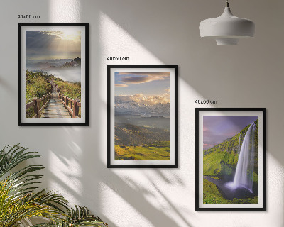 Set de 3 cuadros para salón paisajes de montaña cascada