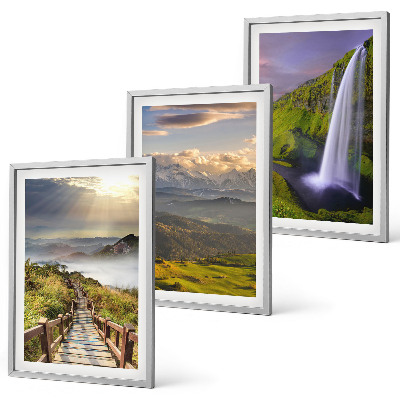Set de 3 cuadros para salón paisajes de montaña cascada