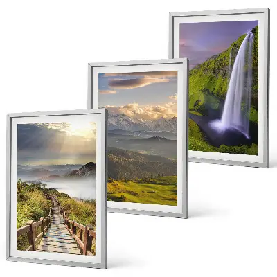 Set de 3 cuadros de paisajes de montaña con cascada para salón