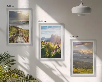 Juego de 3 cuadros de paisaje montañoso con flores decoración de pared