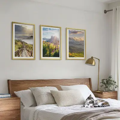 Juego de 3 cuadros de paisaje montañoso con flores decoración de pared