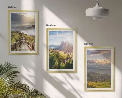 Juego de 3 cuadros de paisaje montañoso con flores decoración de pared