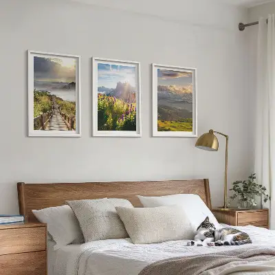 Juego de 3 cuadros de paisaje montañoso con flores decoración de pared